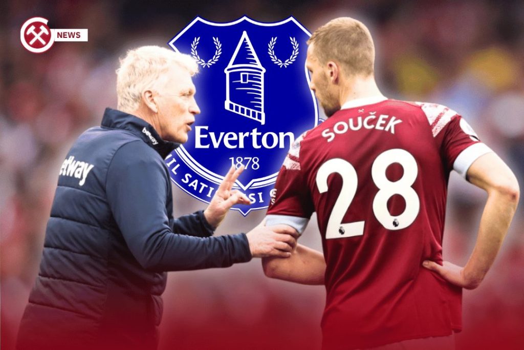 Soucek and David Moyes with Everton Logo