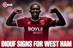 Diouf in a west ham kit signs for the hammers officially