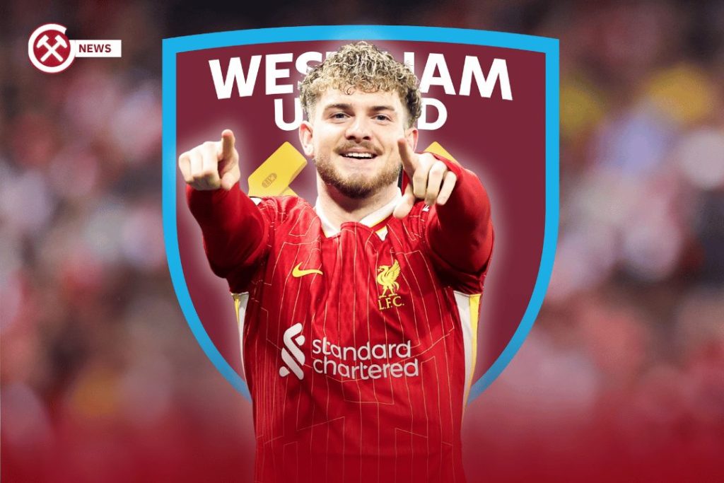 Harvey Elliot with West Ham Logo behind him