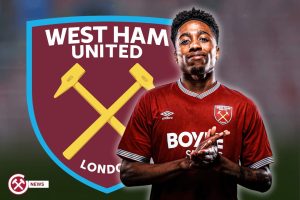 Kyle Walker Peters in west ham shirt with west ham logo