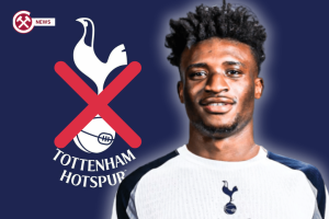 Kudus with tottenham logo crossed out