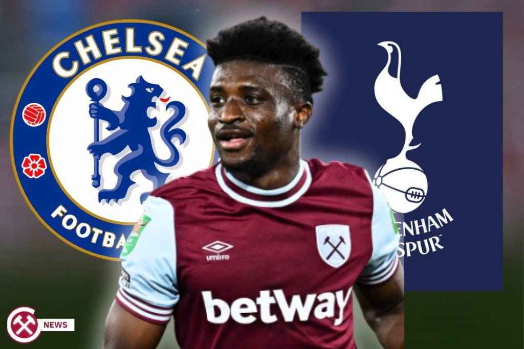 Kudus with Chelsea and Tottenham logo