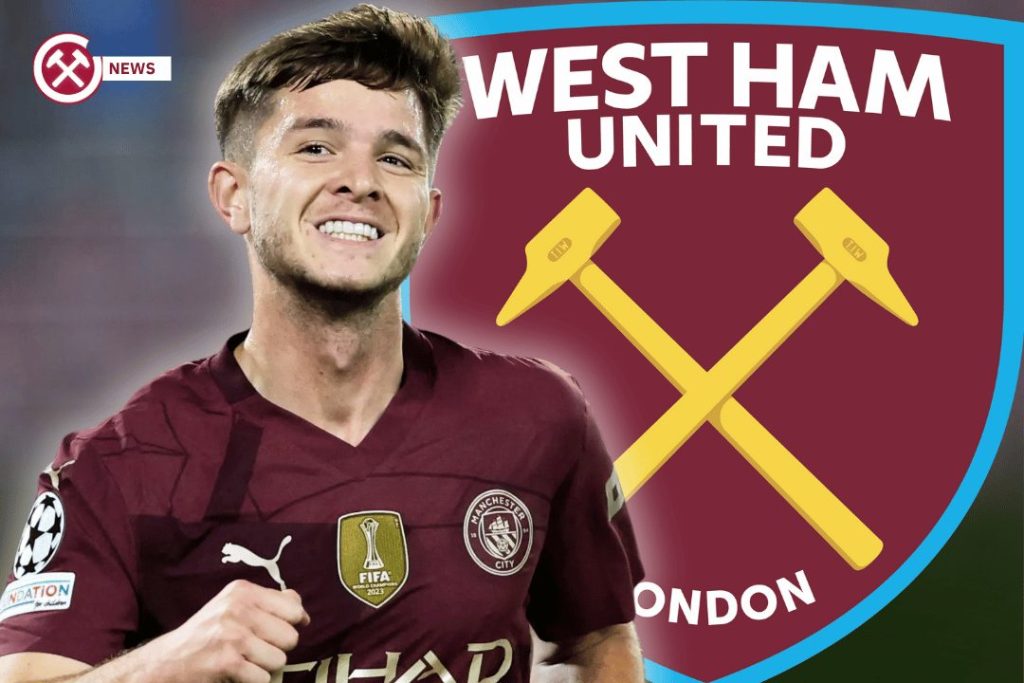 james mcatee with west ham logo